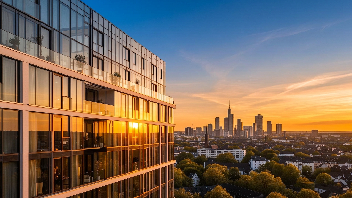 Luxuriöse Serviced Apartments mit Dortmunder Skyline bei Sonnenuntergang
